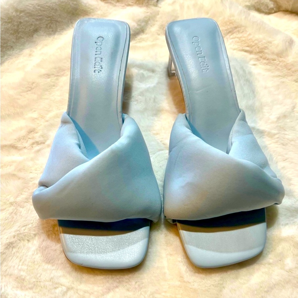 Baby blue satin sandals